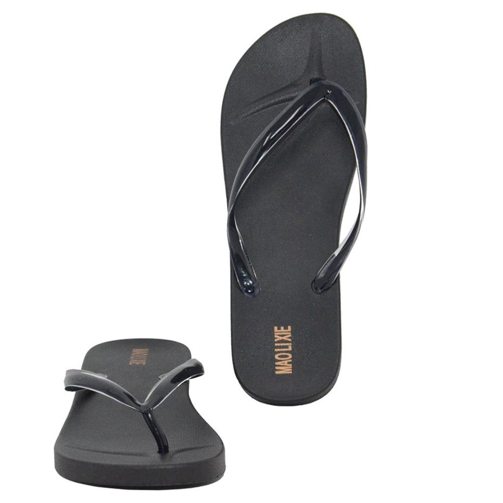 Women's Flip Flops Shining Strap Summer Beach Thong Slipper Comfort Sandal Black